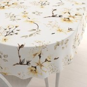 Biante Bavlnený oválny obrus Sandra SA-582 Žlté kvety s vetvičkami na bielom 50x100 cm