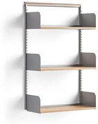 Nástenný regál SHAPE, zákl. sekcia, laminát. police, V 1237 mm, šedá/breza