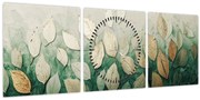 Obraz - Zlato-zelené listy (s hodinami) (90x30 cm)