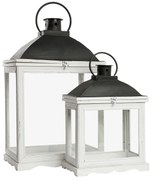 Set 2 drevených lampášov s patinou - 42 * 26 * 65/33 * 18 * 44 cm