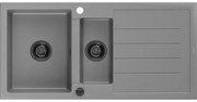 Mexen Andres, granitový drez 1000x500x200 mm, 1,5-komorový, šedá s čiernym sifónom, 6515101510-71-B