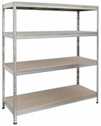 Bezskrutkový kovový regál RIVET, 180x150x60 cm, 4x HDF polica, zinok