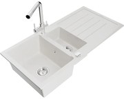Mexen Andres, granitový drez 1000x500x200 mm, 1,5-komorový + chrómová batéria Duero, biela, 6515-20-671600-00