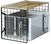 Stojan na mikrovlnku, prídavná polička, čierny kov, drevo dub