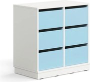 Úložná skrinka CASPER, 6 zásuviek, so soklom, biela/sky blue