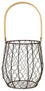 Hnedý drôtený košík s dreveným držadlom - Ø15*19/36 cm