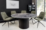 Jedálenský stôl UNIQUE 120 cm okrúhly s tmavým rámom, keramicko-sivým mramorovým vrchom