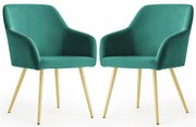 Sada dvoch jedálenských stoličiek ESTELLE zamatové, zelené / zlaté nohy (2 ks)