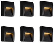Sada 6 vonkajších nástenných svietidiel čiernych štvorcových vrátane LED IP65 - Gem