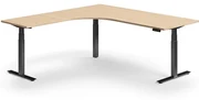 Výškovo nastaviteľný stôl QBUS, rohový, 2000x2000 mm, čierny rám, dub