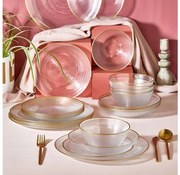 24-dielna jedálenská súprava z číreho skla so zlatým zdobením