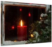 Obraz - Žiariaca vianočná sviečka (70x50 cm)