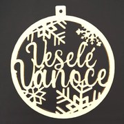 AMADEA Drevená ozdoba koliesko - Veselé Vianoce, 6 cm, český výrobok
