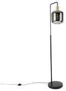 Stojaca lampa čierna so zlatom a dymovým sklom vrátane PUCC - Zuzanna