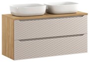 Závesná skrinka Ocean s doskou a umývadlami 120 cm dub olejovaný/béžová
