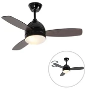 Stropný ventilátor čierny s potlačou dreva 96 cm s diaľkovým ovládaním - Rotar