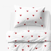 Goldea detské bavlnené obliečky - červené srdiečka na bielom 140 x 200 a 70 x 90 cm