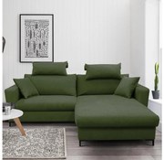 Rozkladacia rohová sedacia súprava s úložným priestorom do tvaru L HORTA pravá zelená