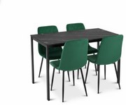 Jedálenský set 1 + 4, čierny stôl RAMOD 100x60 cm mramorový dekor + zelená stolička TURIN s čiernymi nohami