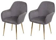 Stolička v retro štýle F18 (SET 2 ks) - zamat, zlatá podnož - Sivá