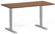 Výškovo nastaviteľný stôl, 160x80 cm, 2 motory, zaoblené rohy, sivá podnož, orech