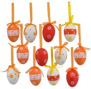 Ručne maľované vajíčka s mašľou vo vrecku,12 ks, v. 6 cm