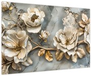 Obraz - Mramorové pozadie s kvetmi (90x60 cm)