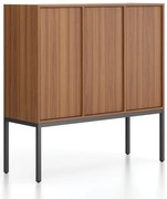 Kancelárska skriňa FRAME, nízka, čierna podnož, 3x dvere, 1299 x 450 x 1331 mm, PUSH-lock, orech