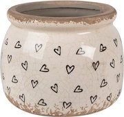 Béžový keramický obal na kvetináč so srdiečkami Hearti S - Ø 12*10 cm