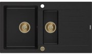 Mexen Matias - drez granitový 900x505x200 mm, 1,5-komorový, čierna so zlatým sifónom, 6502901505-77-G