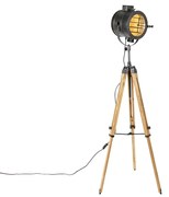 Trojnohý stojaca lampa čierna s dreveným štúdiovým svetlom - Radient