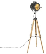 Trojnohý stojaca lampa čierna s dreveným štúdiovým svetlom - Radient