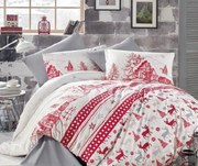 Obliečky bavlnené Vianočné obliečky Sviatočný mix biely TiaHome - 2x Vankúš 90x70cm, 1x Paplón 200x220cm