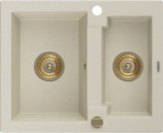 Mexen Carlos, granitový drez 582x475x177 mm, 1,5-komorový, béžová so zlatým sifónom, 6518581500-69-G