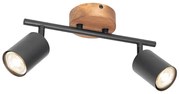 Priemyselné bodové svetlo čierne s dreveným sklonom 2-žiarovkové - Jeana