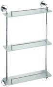 Sapho Sapho, X-ROUND E sklenená polička trojitá s hrazdou 380x675x130mm, chróm, XR608