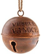 Kovová rolnička Veselé Vánoce pr. 15,5 cm, farba medená, rustik