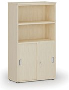 Kombinovaná kancelárska skriňa PRIMO WOOD, zasúvacie dvere na 2 poschodia, 800 x 420 x 1434 mm, breza