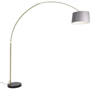 Oblúková lampa mosadz s mramorom a sivým látkovým tienidlom 45 cm - XXL