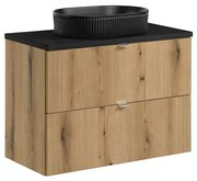 Závěsná skříňka Nova Oak s deskou a umyvadlem 80 cm dub coast evoke/černá