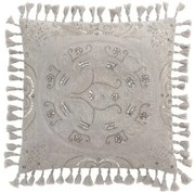 Zamatový šedý vankúš Moroccan so strapcami - 45*45 cm