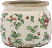 Krémový antik keramický obal na kvetináč s jahôdkami Fraises - Ø 15*13 cm