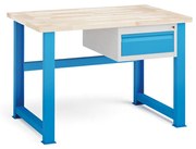 Dielenský stôl KOVONA, zásuvka na náradie, buková škárovka, pevné nohy, 1200 mm