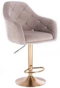 LuxuryForm DESIGN Barová stolička ROMA VELUR na zlatom tanieri - svetlo šedá