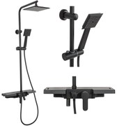 Sprchová súprava MAXMAX Rea BRAVO čierna s policou a výtokom do vane