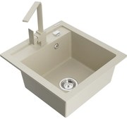 Mexen Vito, 1-komorový granitový drez 520x490x210 mm, béžová batéria Rita, béžová, 6503-69-670300-69