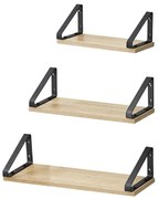 Vasagle Nástenné konzolové police ABBY, 3ks, 30/35/40x12cm, čierna/bledá hnedá