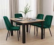 Jedálenská zostava stôl 120 x 80 cm craft čierny a 4 stoličky IMOLA zelené / čierne nohy