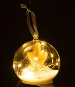 Vianočná ozdoba svietiaca sklenená guľa s anjelikom - Ø 12 cm