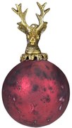Červená antik sklenená vianočná guľa s jeleňom Deer - Ø8* 14 cm